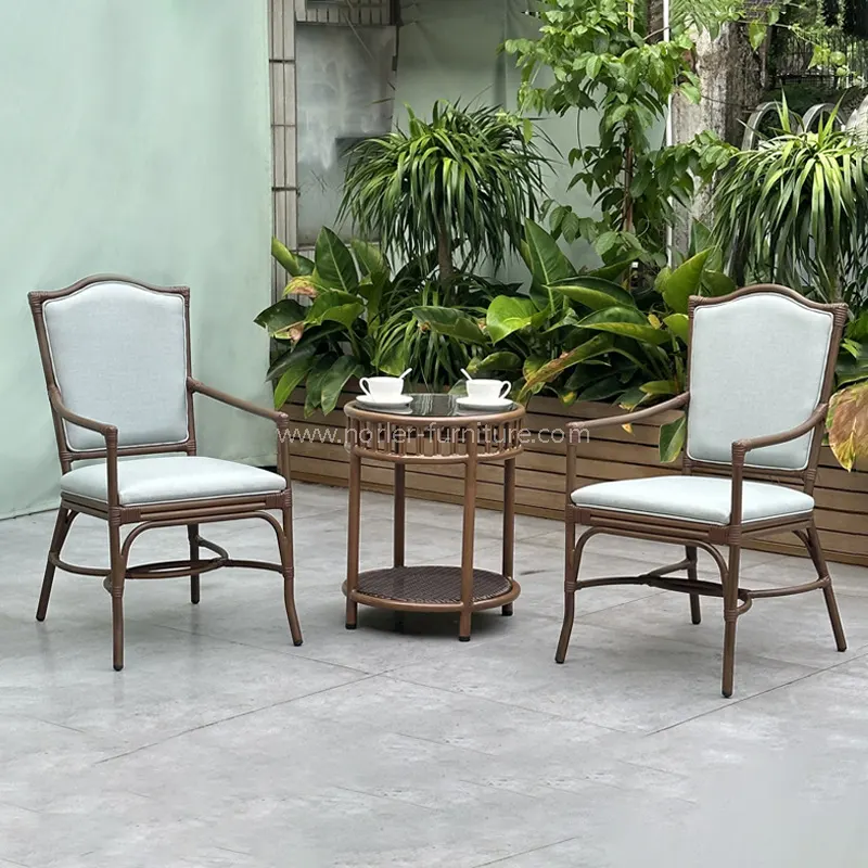 ชุดอลูมิเนียมกลางแจ้งเมล็ดไม้ PE Rattan Belcony Set