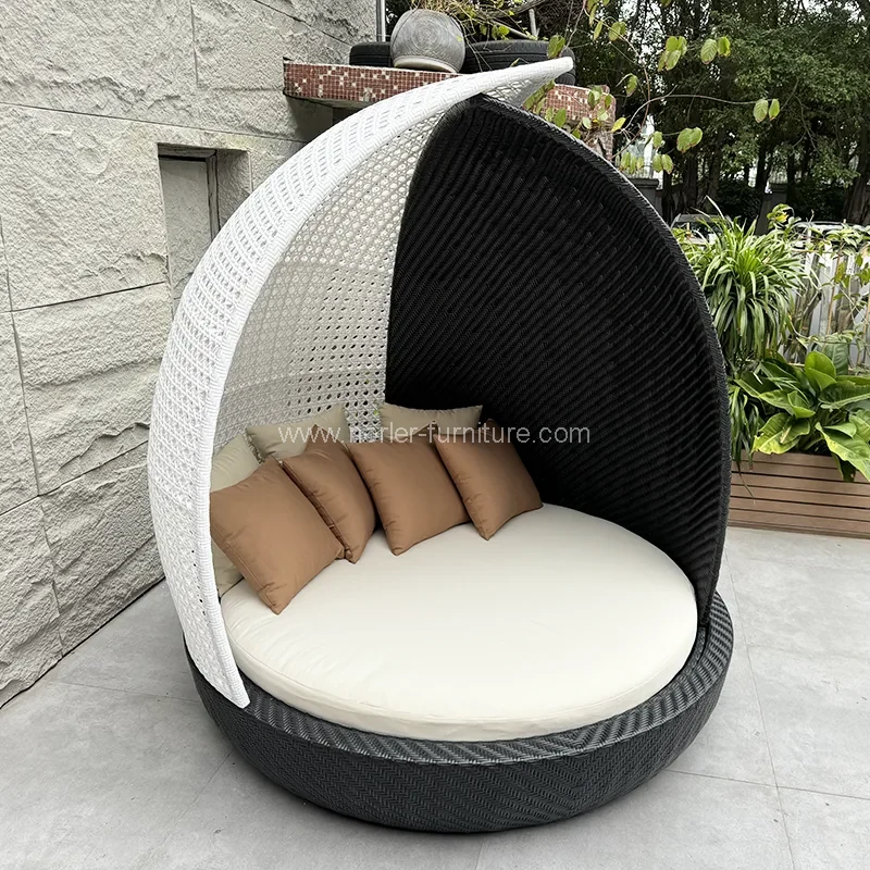 เฟอร์นิเจอร์กลางแจ้ง PE Rattan Round Round Sunshade Sun Bed